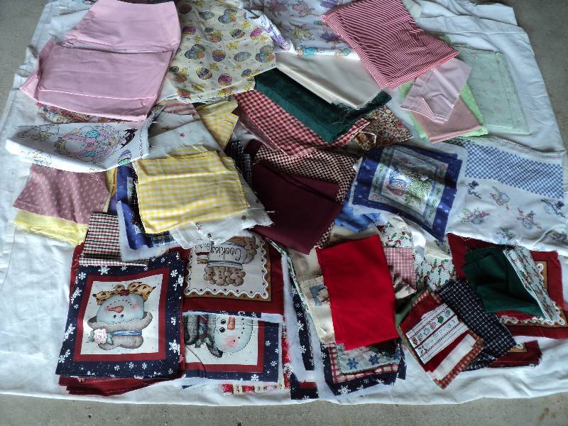 lot 60 image: box of material, sq. for quilts, ma...