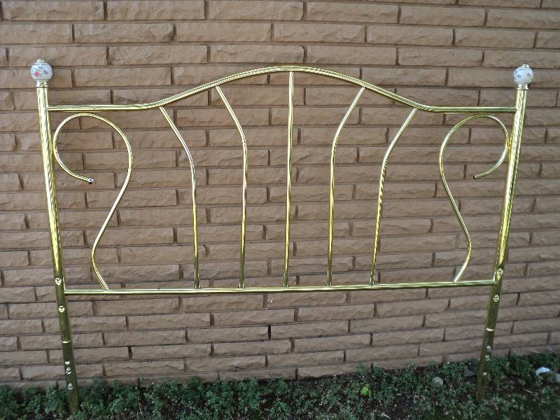 lot 99 image: metal gold queen headboard...