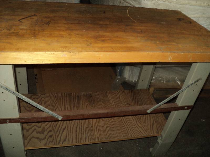 lot 110 image: wood bench, metal frame, wood top...