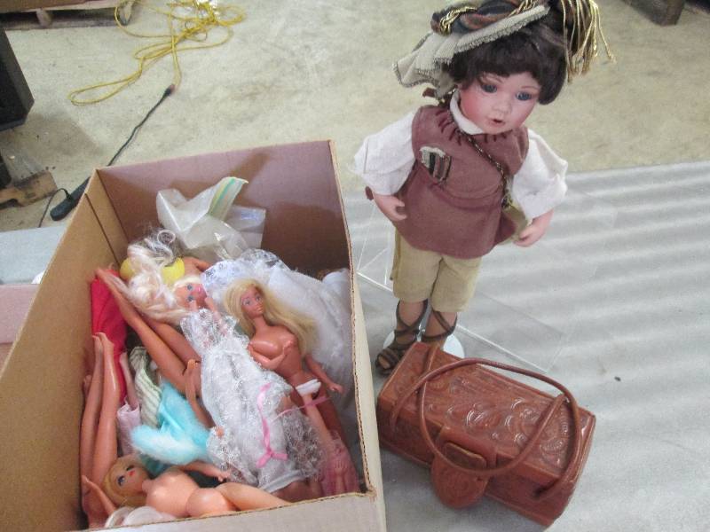 lot 100 image: Box of Barbie(2 Ken) Dolls, Doll St...