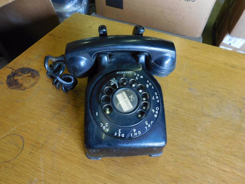 lot 98 image: Solid Oak Desk with Vintage Phone