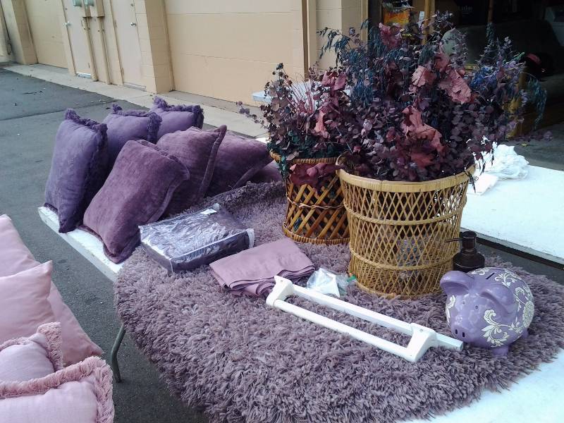lot 17 image: Large Lot Of Purple Throw Pillows, Floral Arrangements, Decor