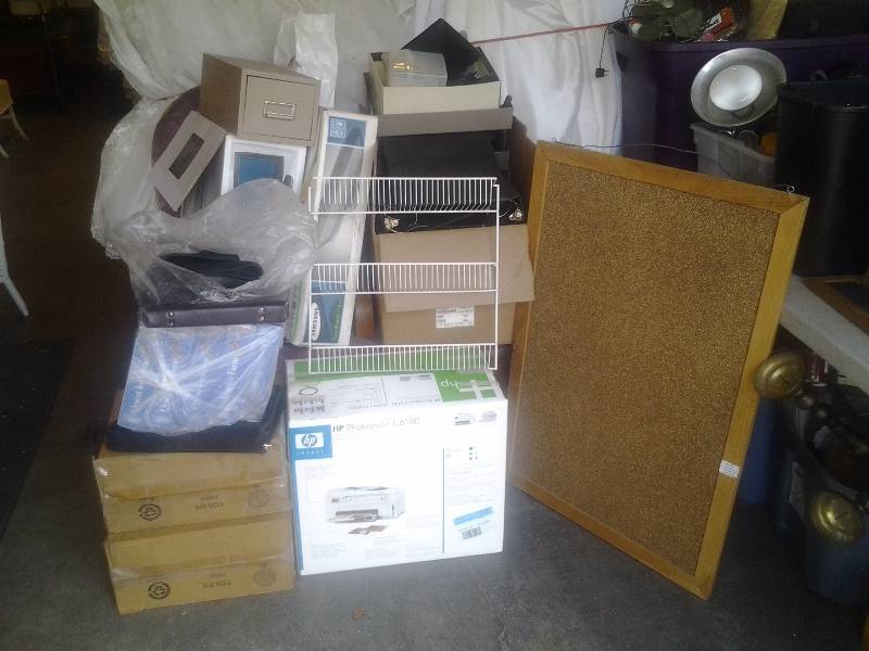 lot 31 image: Large Lot Of Office Related  Boxes Are 3-Ring Binders, Paper Trays, Bulletin Board, File Box, More