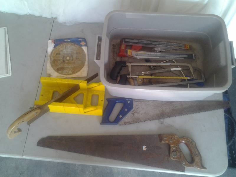 lot 43 image: Lot Of Hand Saws, Saw Blades, Miter Box