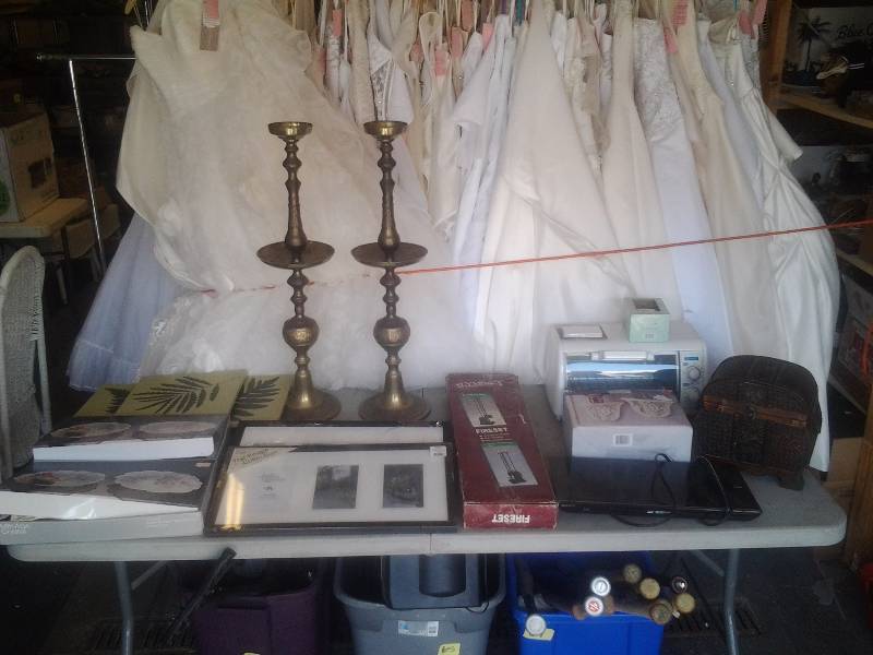 lot 70 image: Pair Of Large Candle Sticks, Toaster Oven, Sony Blue Ray DVD Player, Mikasa Crystal Salad Plates, Decorative Wall Shelves
