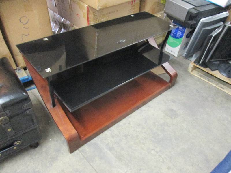 lot 27 image: Glass & Wood Media Stand 44 inches ...