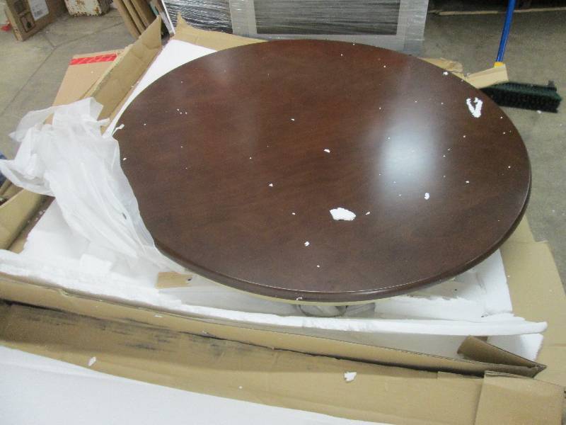 lot 72 image: Wood Round Table Top, legs but no p...