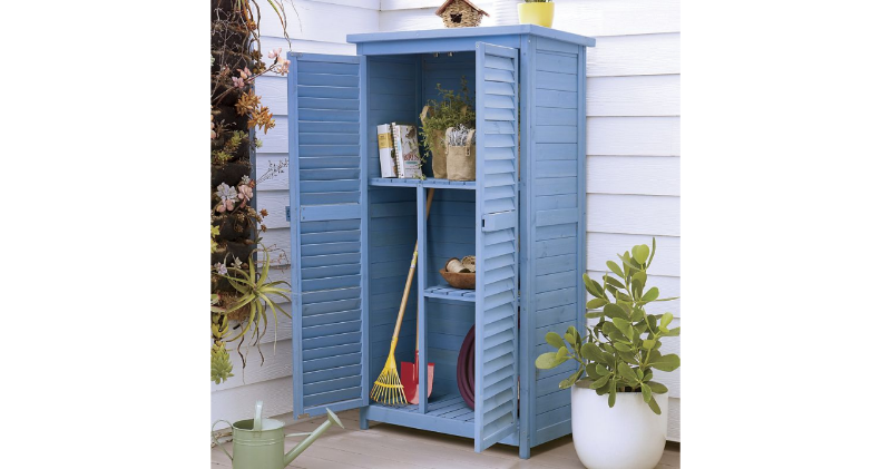 lot 118 image: Blue Wooden Garden Shed open box Re...