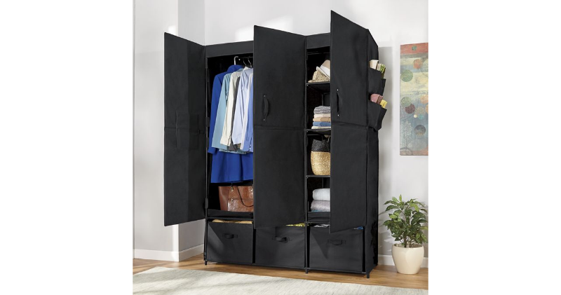 lot 67 image: 3-Door Fabric Storage Wardrobe open...