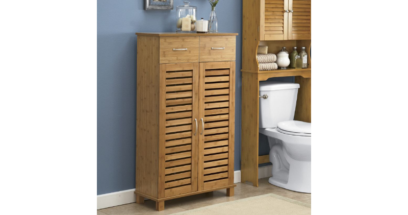 lot 85 image: Bamboo-Finish Towel Cabinet open bo...