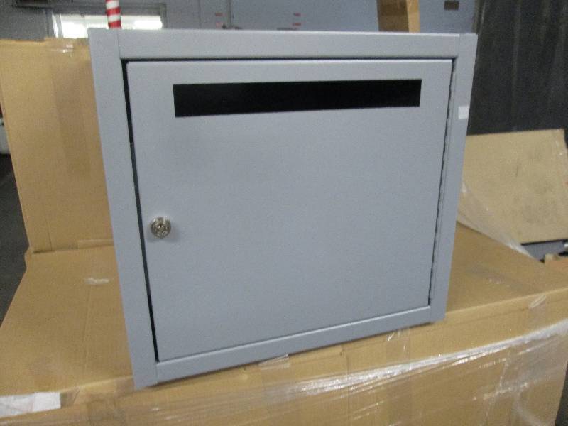 lot 196 image: Metal Locked Drop Box 20Wx20Dx18H i...