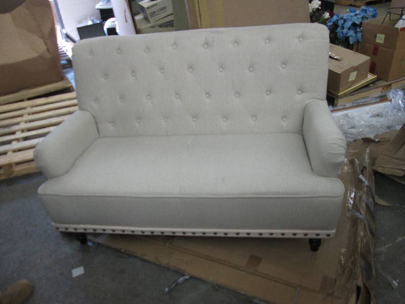 lot 265 image: Nailhead Pinstriped Loveseat- open ...