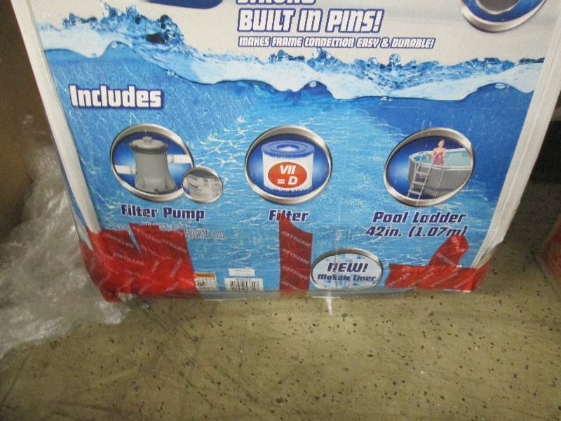 lot 302 image: Power Steel Frame Pool by Bestway 13.9 Oval Pool 1,915-gallon capacity. Filter pump has 530-gallon per hour flow rate. Includes filter pump and ladder. 13 11 l x 8 2 12 w x 39 12 h. open box, untested Retail $449.95