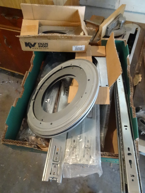lot 28 image: Drawer slides. Lazy susans. 2 boxes...