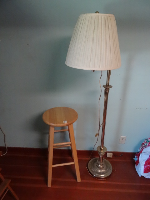 lot 56 image: 61 tall floor lamp. 29 wood stool...