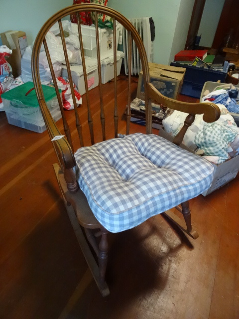 lot 57 image: Vintage wood rocking chair with cus...