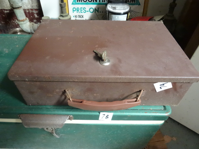 lot 79 image: Metal fire proof lock box....