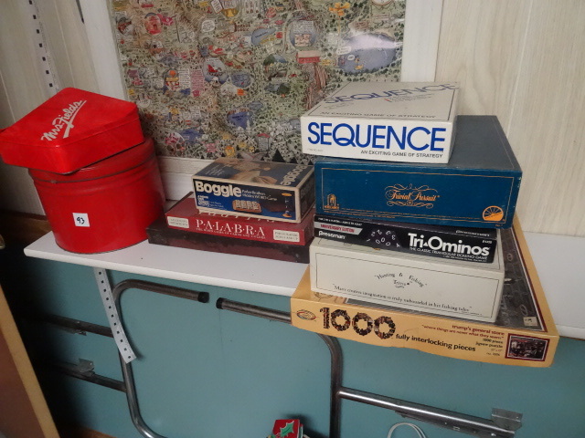 lot 93 image: Misc board games and 2 metal tins...