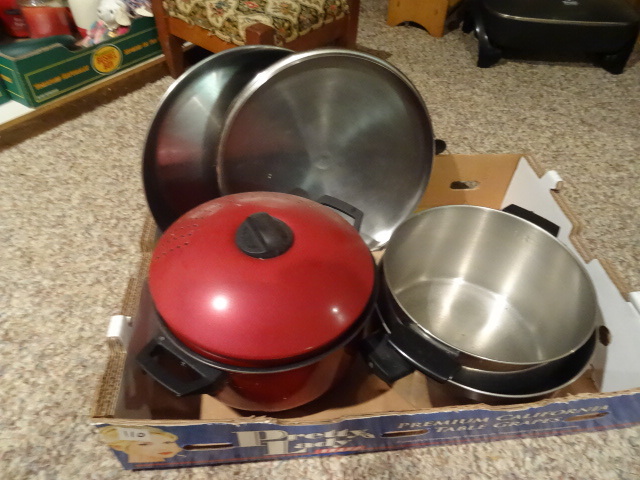 lot 110 image: Misc pots and pans. ...