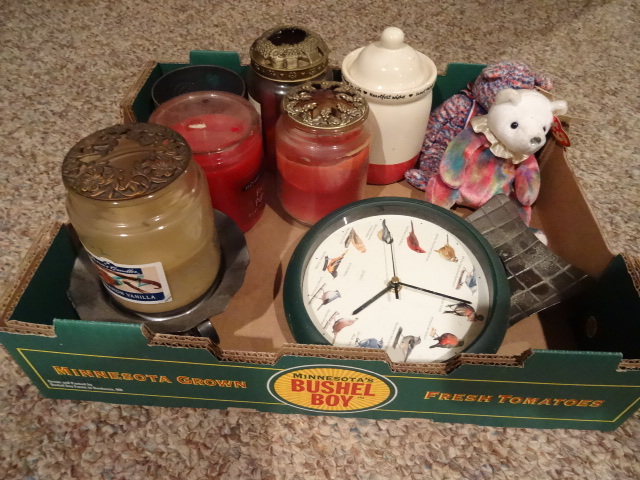 lot 112 image: Variety of candles. Bird clock. 2 b...