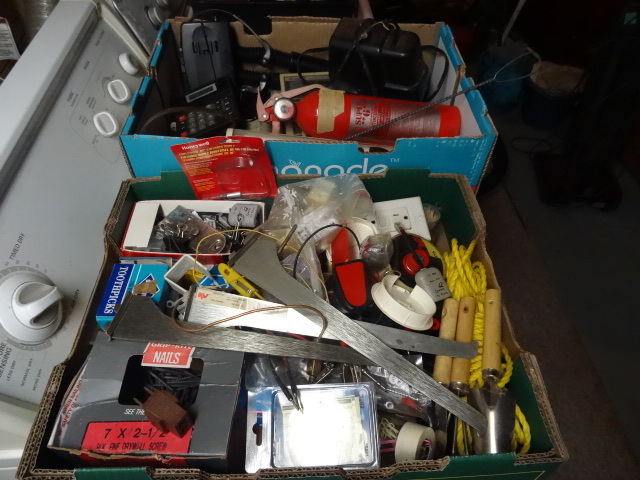 lot 145 image: 2 boxes of misc hardware and office...