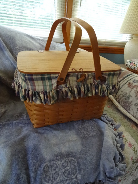 lot 219 image: Longaberger picnic basket with fabr...