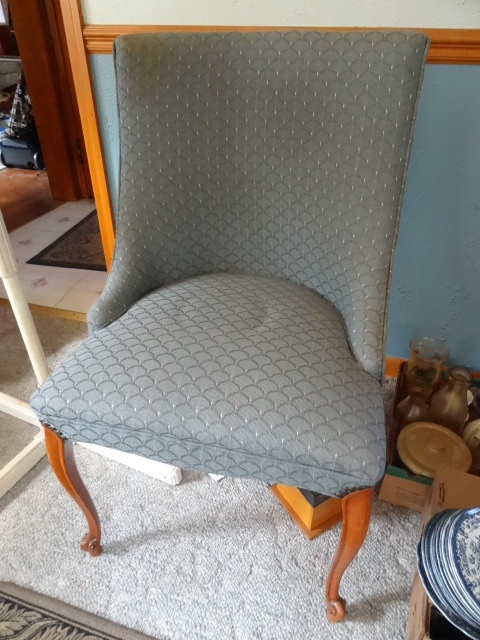 lot 233 image: Small upholstered chair with wood l...
