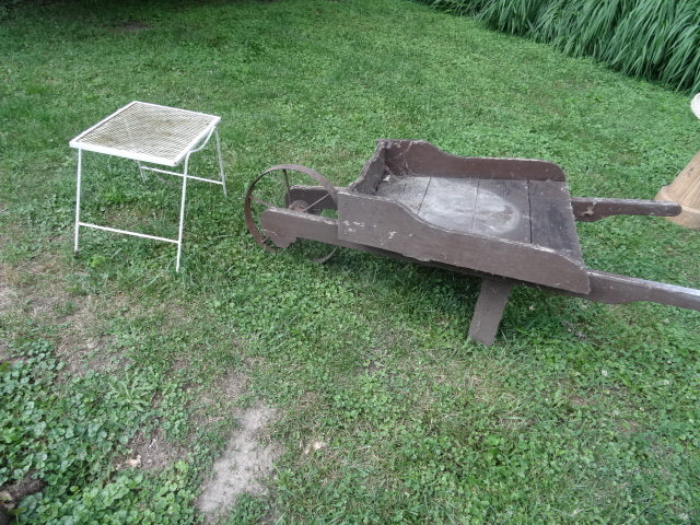 lot 241 image: Wood wheel barrow. For decoration. ...