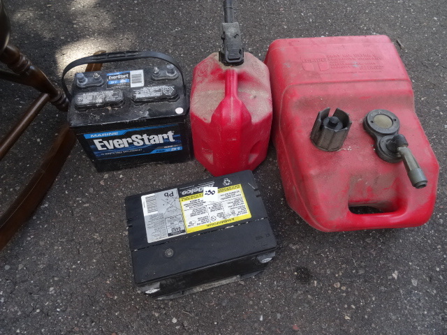 lot 250 image: 2 batteries. 12 volt. 1 outboard ga...