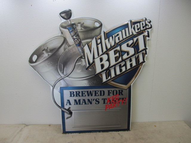 lot 84 image: Large Metal Milwaukees Best Keg Party Beer Sign