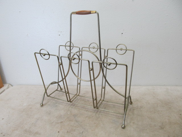lot 13 image: Mid Century Brass & Teak Magazine Rack