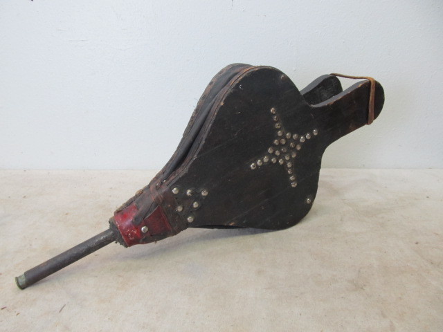lot 14 image: Orig Antique Black Leather Studded Bellows