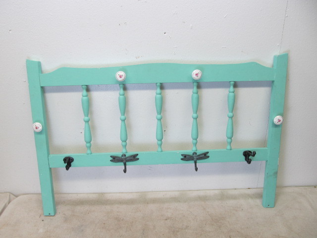 lot 18 image: Painted Wood Headboard CoatHatClothes Rack
