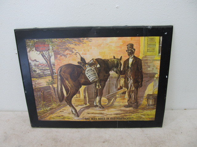 lot 19 image: Vintage Green River Whiskey Self-Framed Tin Sign