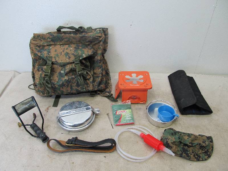 lot 30 image: Army Style Camo Backpack & SurvivalCamping Supplies