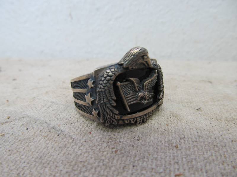 lot 63 image: Large Sterling Silver Patriotic God Bless America Patriotic Ring