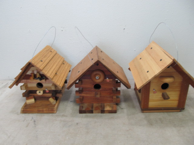 lot 88 image: 3 Unused Hand Made Wooden Bird Houses