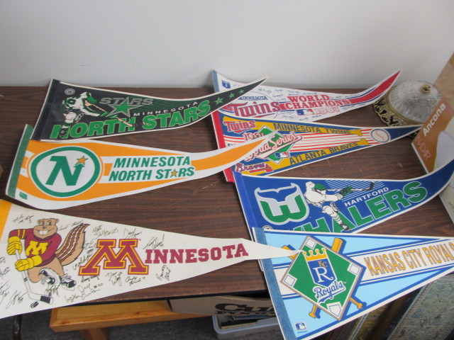 lot 107 image: Lot of Vintage Pennants Incl. Team SIGNED Gopher Hockey