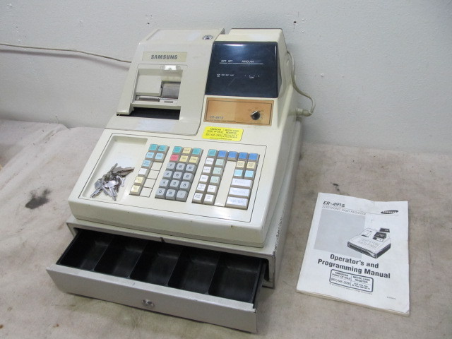 lot 187 image: WORKING Samsung Cash Register wKeys & Instructions
