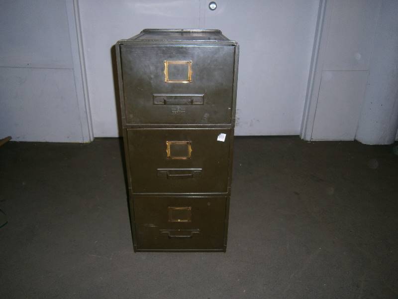 lot 142 image: Set of 3 Vintage Metal Stackable File Cabinets.