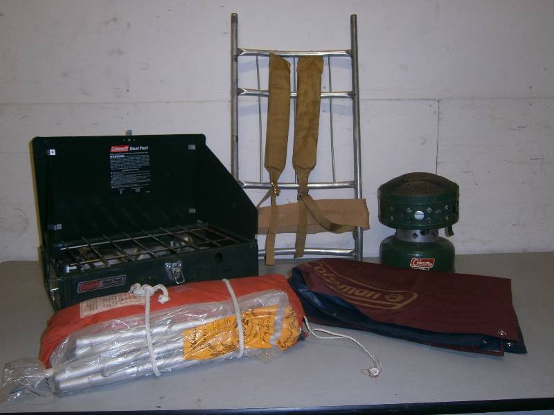 lot 159 image: Camping Lot Pup Tent Stove Heater and More