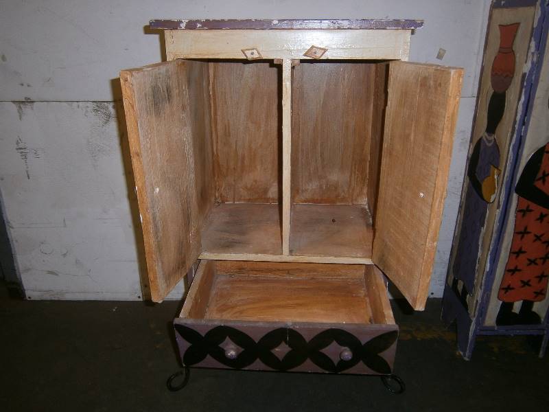lot 175 image: Pair of African Motif Painted Night Stands and CD Tower