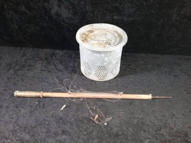 Metal Minnow Bucket & Fishing Spear