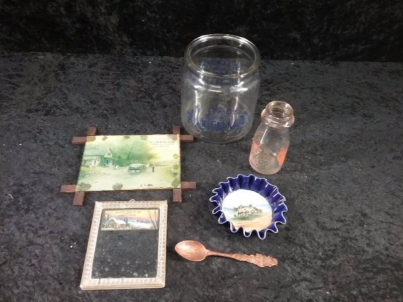 Lot - Misc Vintage Advertising Pieces, Ashtray, Bottle, Jar