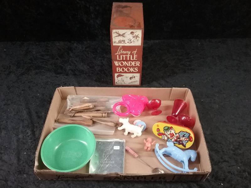 Lot - Misc Vintage Toys, Metal Library of Little Wonder Books Book Holder