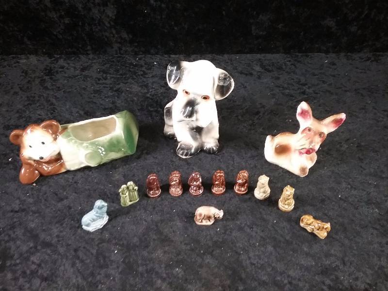 Lot - Chalkware Dog Figures, Mini Animal Figures, Bear Planter