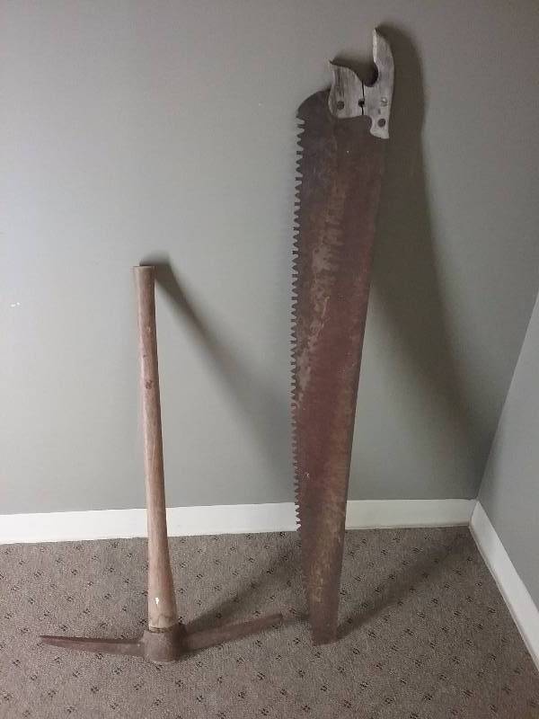 Lot - Handsaw (53) & Pick Axe