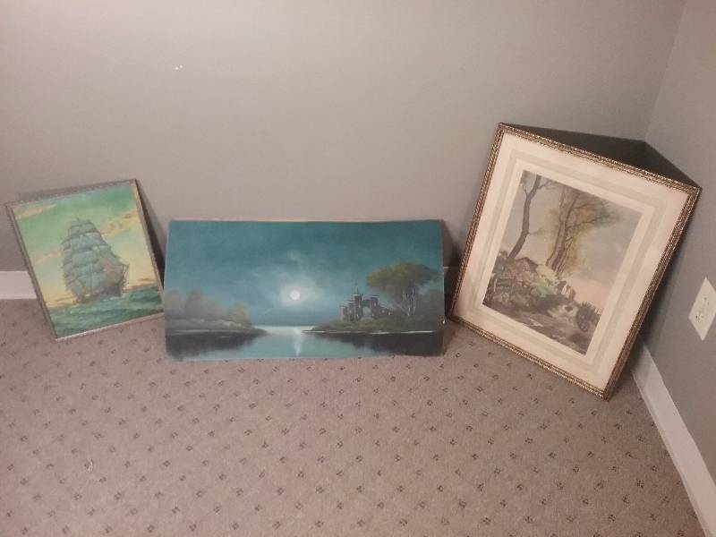 Lot - Vintage Pictures - Ship, Handpainted, etc
