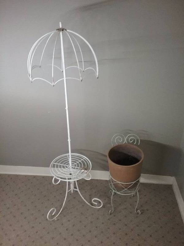 Lot - Metal Umbrella Plant Stand 60& Chair Plant Stand 24
