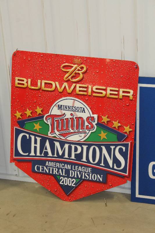 lot 28 image: 2002 Minnesota Twins American League Champion Budweiser Metal Sign